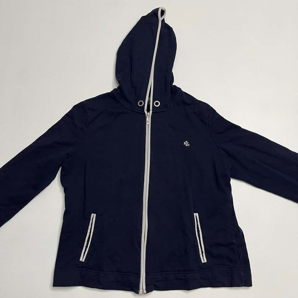 Lauren Ralph Lauren Full-Zip Hoodie Size XL Navy Blue White Trim